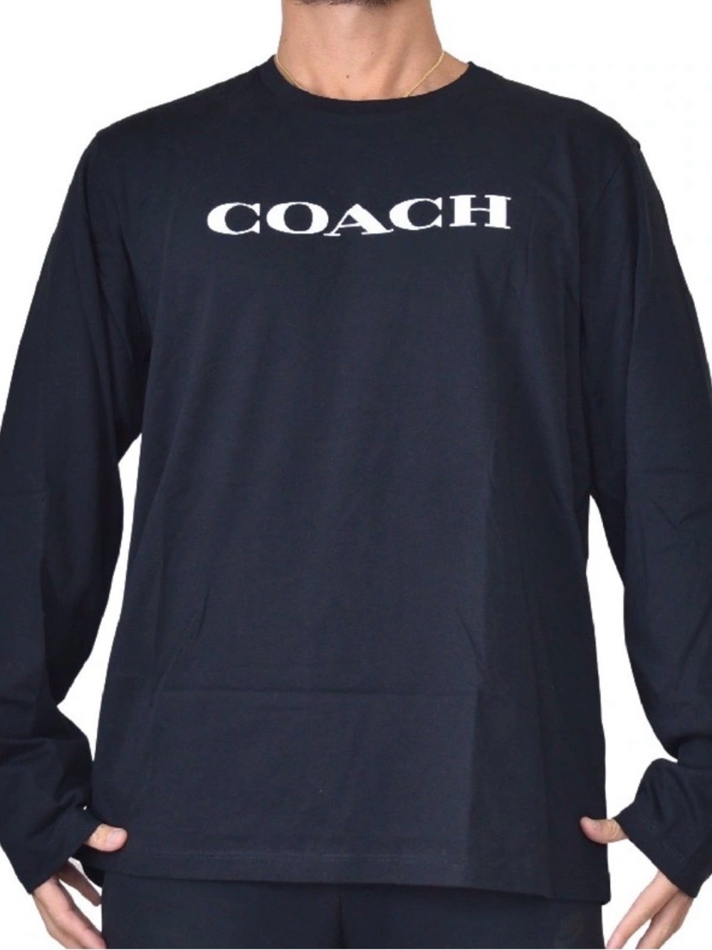 Coach Essentials Black Long Sleeve Tee with signature White Logo